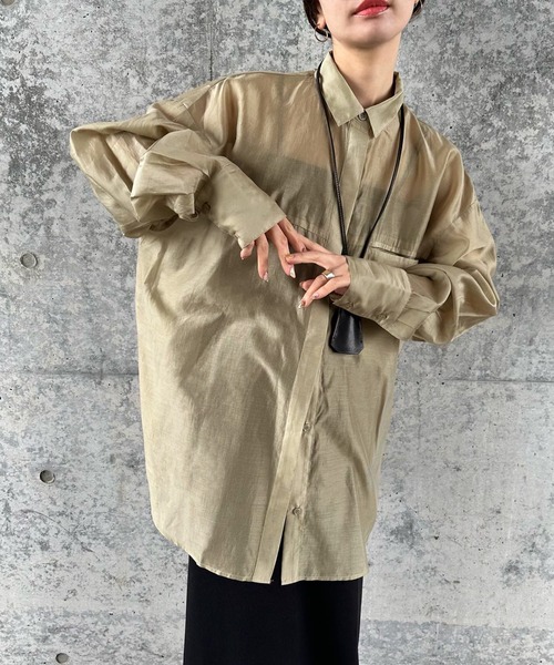 select MOCA by son(セレクトモカバイソン)の「【定番】シアーオーバーサイズシャツ(シャツ/ブラウス・レディース・カーキ/ピンク/ベージュ/ブラウン/ネイビー/スミクロ/グレイッシュベージュ・FREE/SMALL)」の16枚目の写真