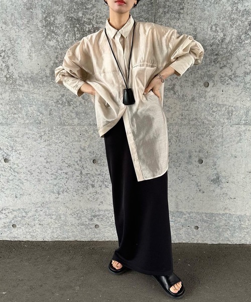 select MOCA by son（セレクトモカバイソン）の「シアーオーバーサイズシャツ（シャツ/ブラウス・レディース・カーキ/ピンク/ベージュ/ブラウン/ネイビー/スミクロ/グレイッシュベージュ・FREE/SMALL）」の22枚目の写真