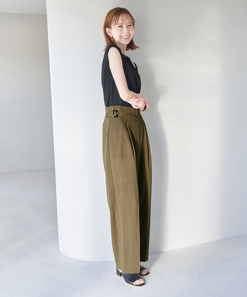 ROPE' PICNIC（ロペピクニック）の「セットアップ対応/麻調シアーハイウエストパンツ（その他パンツ・レディース・ベージュ/チャコールグレー/カーキ/ターコイズブルー・36/40/38）」の5枚目の写真