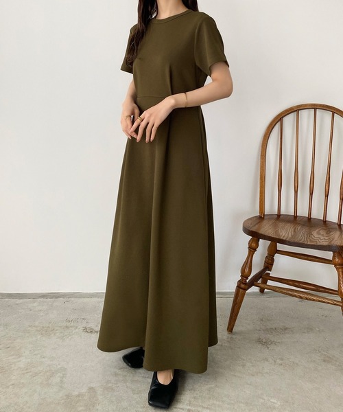 ワンピース takt Alotta 線画タッチ花柄ギャザー切替ワンピース -ファッション