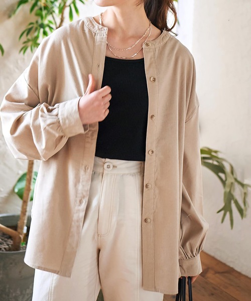 Rejoule(リジュール)の「長袖 コットンリネンノーカラーオーバーサイズシャツ(シャツ/ブラウス・レディース・チャコールグレー/ベージュ/ホワイト系その他・FREE)」の3枚目の写真