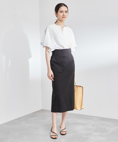 ROPE'(ロペ)の「バックサテンジョーゼットラッフルスリーブブラウス(シャツ/ブラウス・レディース・ホワイト/サックスブルー・38)」の12枚目の写真