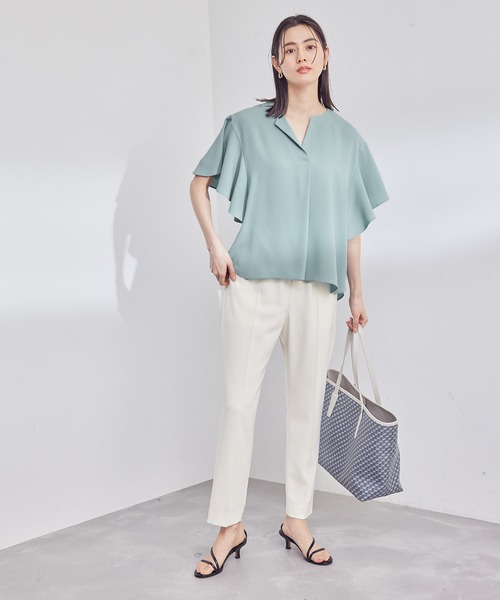 ROPE'(ロペ)の「バックサテンジョーゼットラッフルスリーブブラウス(シャツ/ブラウス・レディース・ホワイト/サックスブルー・38)」の14枚目の写真