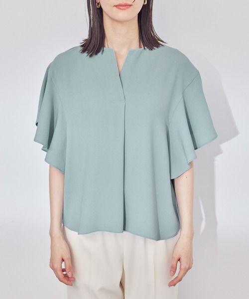 ROPE'(ロペ)の「バックサテンジョーゼットラッフルスリーブブラウス(シャツ/ブラウス・レディース・ホワイト/サックスブルー・38)」の7枚目の写真