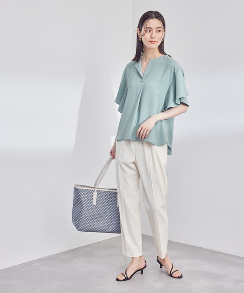 ROPE'(ロペ)の「バックサテンジョーゼットラッフルスリーブブラウス(シャツ/ブラウス・レディース・ホワイト/サックスブルー・38)」の8枚目の写真