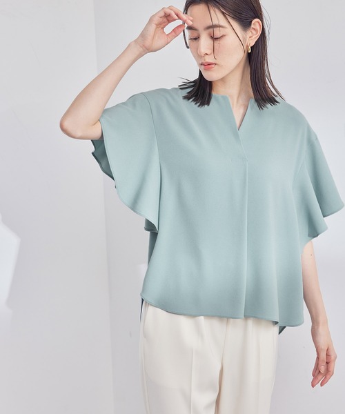 ROPE'(ロペ)の「バックサテンジョーゼットラッフルスリーブブラウス(シャツ/ブラウス・レディース・ホワイト/サックスブルー・38)」の17枚目の写真
