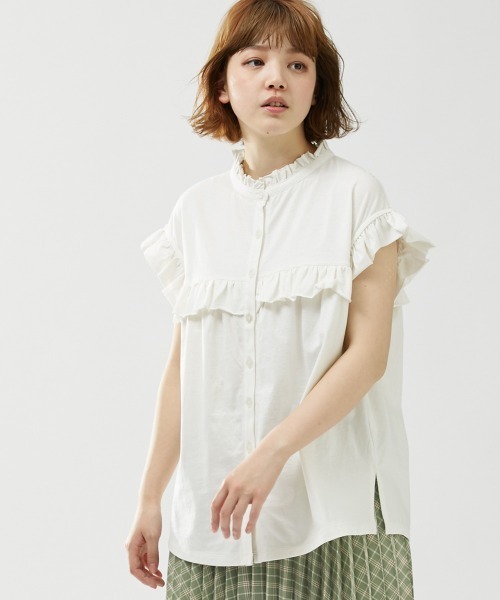 Le temps riche（ルタンリッシュ）の「前後２ＷＡＹフリルブラウス風トップス ＜Le temps riche＞（Tシャツ/カットソー・レディース・ホワイト/ブラック/カーキ/ピンク・M～Ｌ）」の2枚目の写真