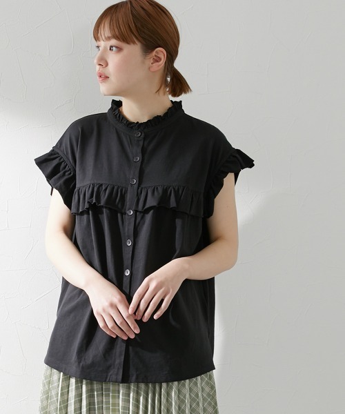 Le temps riche（ルタンリッシュ）の「前後２ＷＡＹフリルブラウス風トップス ＜Le temps riche＞（Tシャツ/カットソー・レディース・ホワイト/ブラック/カーキ/ピンク・M～Ｌ）」の3枚目の写真