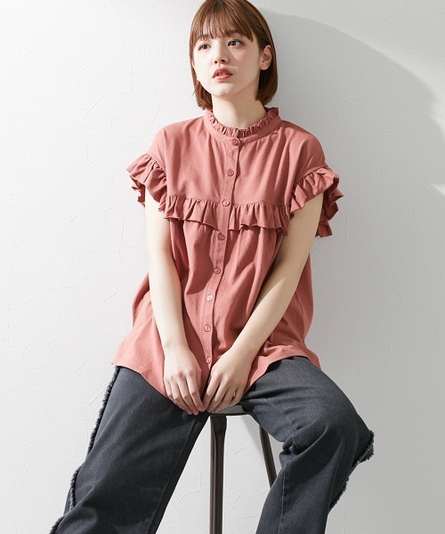 Le temps riche（ルタンリッシュ）の「前後２ＷＡＹフリルブラウス風トップス ＜Le temps riche＞（Tシャツ/カットソー・レディース・ホワイト/ブラック/カーキ/ピンク・M～Ｌ）」の15枚目の写真