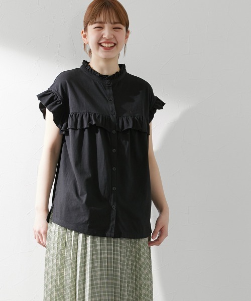 Le temps riche（ルタンリッシュ）の「前後２ＷＡＹフリルブラウス風トップス ＜Le temps riche＞（Tシャツ/カットソー・レディース・ホワイト/ブラック/カーキ/ピンク・M～Ｌ）」の9枚目の写真