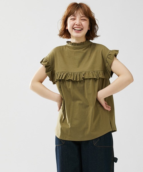 Le temps riche（ルタンリッシュ）の「前後２ＷＡＹフリルブラウス風トップス ＜Le temps riche＞（Tシャツ/カットソー・レディース・ホワイト/ブラック/カーキ/ピンク・M～Ｌ）」の21枚目の写真