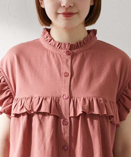 Le temps riche（ルタンリッシュ）の「前後２ＷＡＹフリルブラウス風トップス ＜Le temps riche＞（Tシャツ/カットソー・レディース・ホワイト/ブラック/カーキ/ピンク・M～Ｌ）」の19枚目の写真