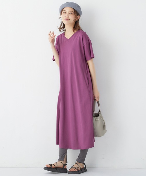 Viola e Viola(ヴィオラエヴィオラ)の「【UVカット&汗ジミ防止】カットソーロングフレアーワンピース(ワンピース・レディース・ライトグリーン/モカ/アイボリー/パープル/スミクロ・MEDIUM/LARGE/XX-LARGE/X-LARGE)」の10枚目の写真