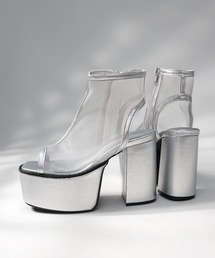 LOVEHUNTER /厚底 シアーブーツサンダル 10.5cmヒール チャンキーヒール メッシュ チュール 美脚 脚長 サマーブーツ (1590)