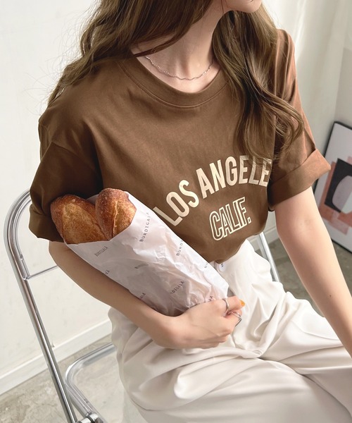 Futier land(フューティアランド)の「【綿100%】ロサンゼルスロゴTシャツ(Tシャツ/カットソー・レディース・ホワイト/ブラック/ブラウン・FREE)」の3枚目の写真