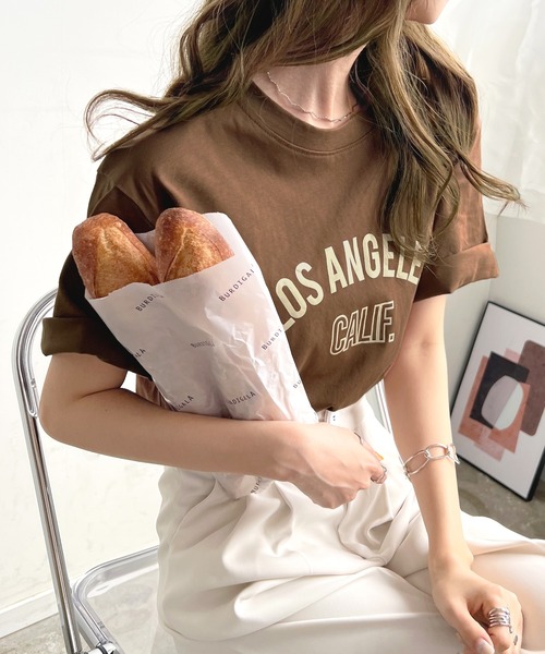 Futier land(フューティアランド)の「【綿100%】ロサンゼルスロゴTシャツ(Tシャツ/カットソー・レディース・ホワイト/ブラック/ブラウン・FREE)」の9枚目の写真