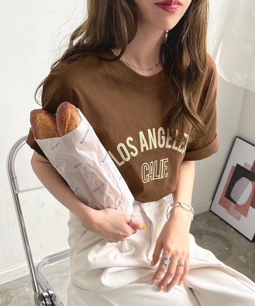 Futier land(フューティアランド)の「【綿100%】ロサンゼルスロゴTシャツ(Tシャツ/カットソー・レディース・ホワイト/ブラック/ブラウン・FREE)」の18枚目の写真