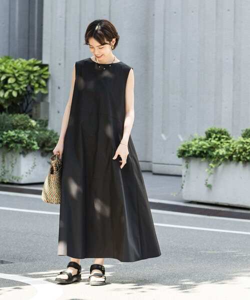 O456アーバンリサーチ半袖ロングワンピースブルーネイビー青紺無地コットン綿春夏 URBAN RESEARCH Sonny Label｜アーバンリサーチサニーレーベルの