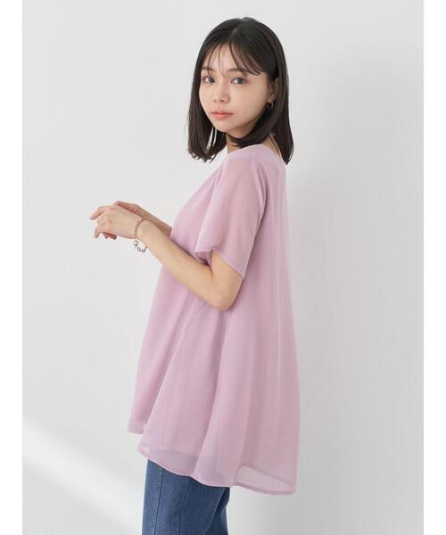 earth music&ecology（アースミュージックアンドエコロジー）の「シアードッキングAラインチュニック（チュニック・レディース・ピンク/ネイビー/アイボリー・FREE）」の4枚目の写真