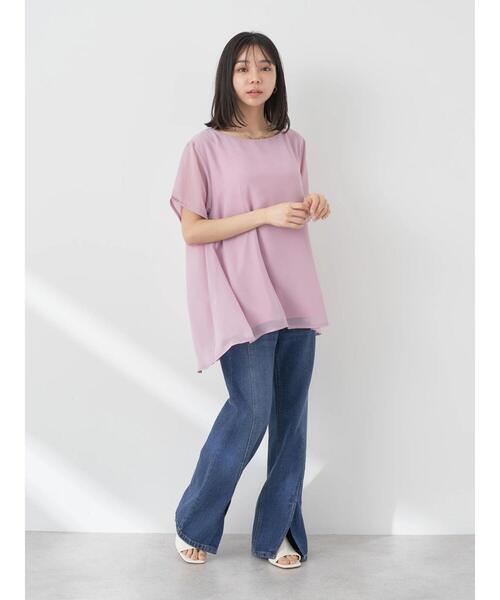 earth music&ecology（アースミュージックアンドエコロジー）の「シアードッキングAラインチュニック（チュニック・レディース・ピンク/ネイビー/アイボリー・FREE）」の7枚目の写真