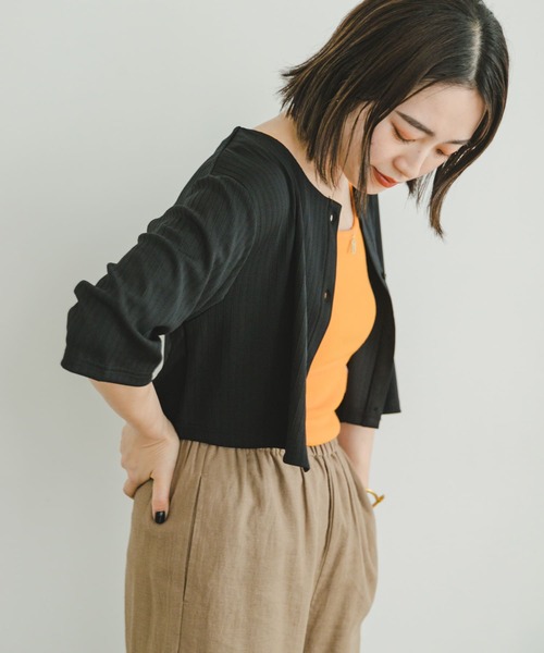 ITEMS URBANRESEARCH(アイテムズ アーバンリサーチ)の「リブショートカーディガン(Tシャツ/カットソー・レディース・ブルー/ブラック・FREE)」の2枚目の写真