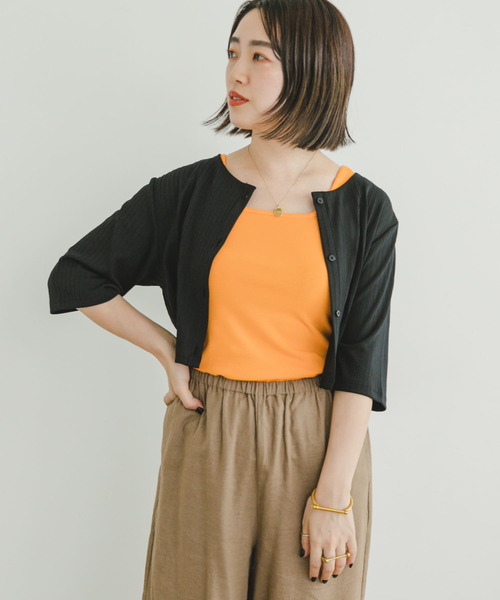 ITEMS URBANRESEARCH(アイテムズ アーバンリサーチ)の「リブショートカーディガン(Tシャツ/カットソー・レディース・ブルー/ブラック・FREE)」の3枚目の写真
