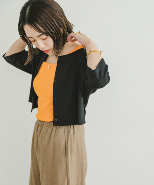 ITEMS URBANRESEARCH(アイテムズ アーバンリサーチ)の「リブショートカーディガン(Tシャツ/カットソー・レディース・ブルー/ブラック・FREE)」の4枚目の写真