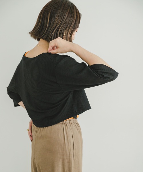 ITEMS URBANRESEARCH(アイテムズ アーバンリサーチ)の「リブショートカーディガン(Tシャツ/カットソー・レディース・ブルー/ブラック・FREE)」の5枚目の写真