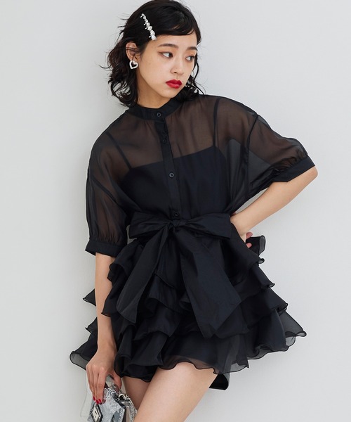 Narcissus（ナルシス）の「【Narcissus】フリルリボンシアーブラウス（シャツ/ブラウス・レディース・ブラック/グリーン・FREE）」の2枚目の写真