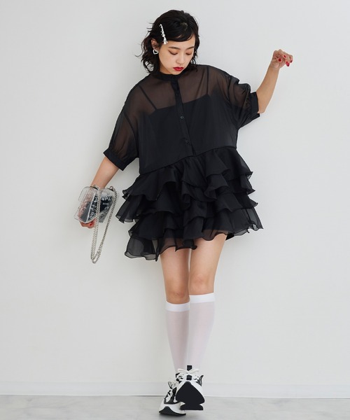 Narcissus（ナルシス）の「【Narcissus】フリルリボンシアーブラウス（シャツ/ブラウス・レディース・ブラック/グリーン・FREE）」の13枚目の写真