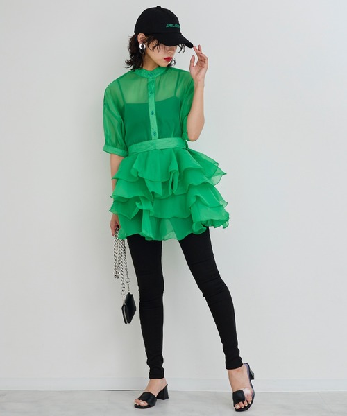 Narcissus（ナルシス）の「【Narcissus】フリルリボンシアーブラウス（シャツ/ブラウス・レディース・ブラック/グリーン・FREE）」の14枚目の写真