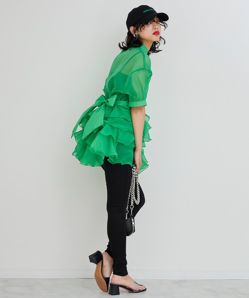 Narcissus（ナルシス）の「【Narcissus】フリルリボンシアーブラウス（シャツ/ブラウス・レディース・ブラック/グリーン・FREE）」の15枚目の写真