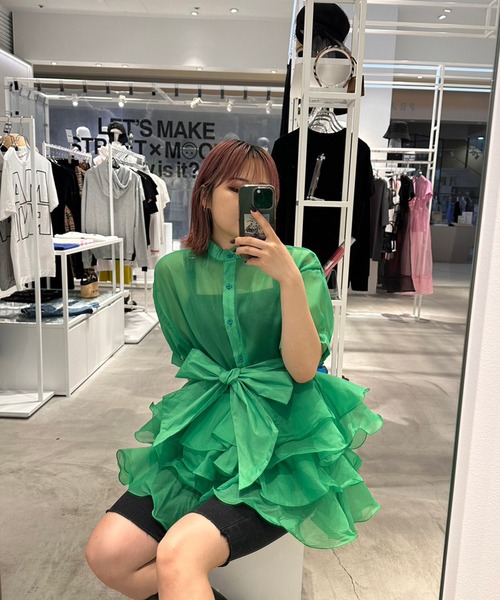 Narcissus（ナルシス）の「【Narcissus】フリルリボンシアーブラウス（シャツ/ブラウス・レディース・ブラック/グリーン・FREE）」の16枚目の写真