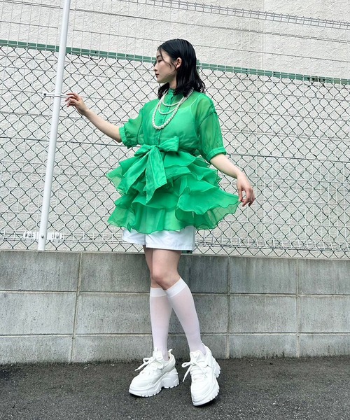 Narcissus（ナルシス）の「【Narcissus】フリルリボンシアーブラウス（シャツ/ブラウス・レディース・ブラック/グリーン・FREE）」の18枚目の写真