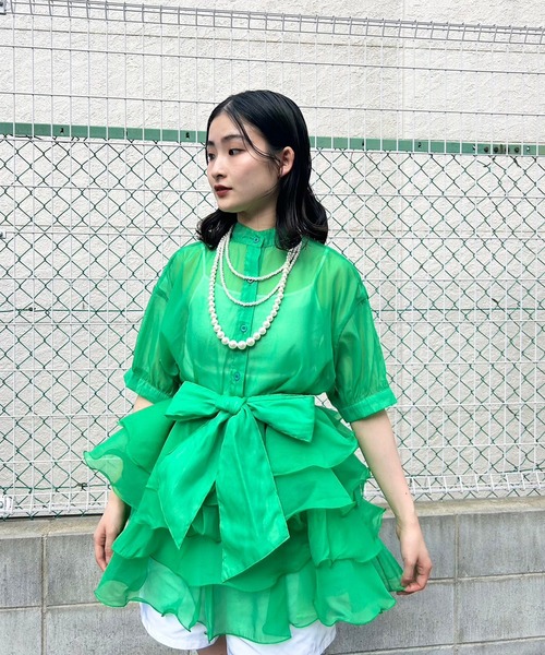 Narcissus（ナルシス）の「【Narcissus】フリルリボンシアーブラウス（シャツ/ブラウス・レディース・ブラック/グリーン・FREE）」の17枚目の写真