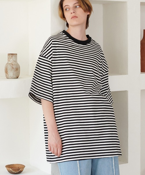 ONCILY（オンシェリー）の「LOOSE BORDER T-SHIRT / ルーズボーダーTシャツ（Tシャツ/カットソー・メンズ・ブラック/ブルー/グリーン・LARGE/SMALL/MEDIUM）」の12枚目の写真