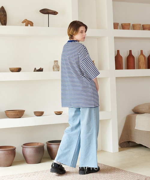 ONCILY（オンシェリー）の「LOOSE BORDER T-SHIRT / ルーズボーダーTシャツ（Tシャツ/カットソー・メンズ・ブラック/ブルー/グリーン・LARGE/SMALL/MEDIUM）」の9枚目の写真