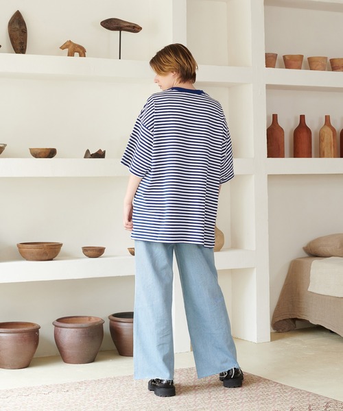 ONCILY（オンシェリー）の「LOOSE BORDER T-SHIRT / ルーズボーダーTシャツ（Tシャツ/カットソー・メンズ・ブラック/ブルー/グリーン・LARGE/SMALL/MEDIUM）」の10枚目の写真