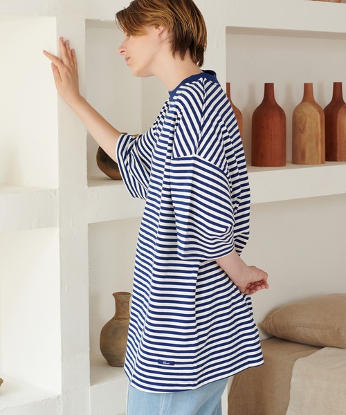 ONCILY（オンシェリー）の「LOOSE BORDER T-SHIRT / ルーズボーダーTシャツ（Tシャツ/カットソー・メンズ・ブラック/ブルー/グリーン・LARGE/SMALL/MEDIUM）」の5枚目の写真