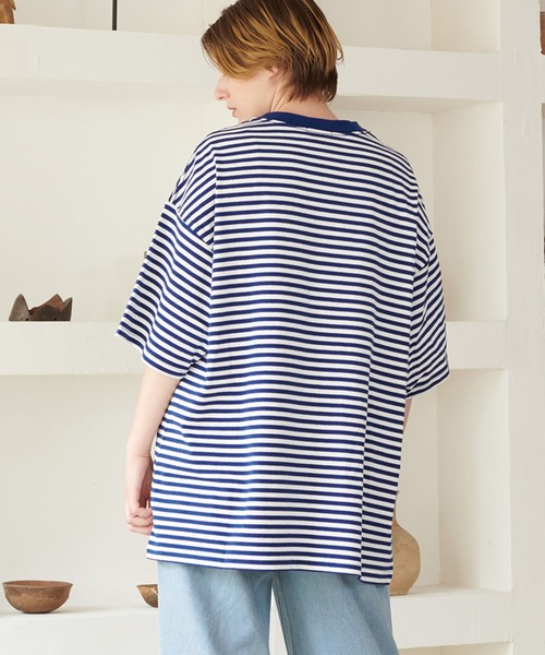 ONCILY（オンシェリー）の「LOOSE BORDER T-SHIRT / ルーズボーダーTシャツ（Tシャツ/カットソー・メンズ・ブラック/ブルー/グリーン・LARGE/SMALL/MEDIUM）」の6枚目の写真