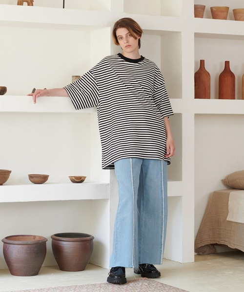 ONCILY（オンシェリー）の「LOOSE BORDER T-SHIRT / ルーズボーダーTシャツ（Tシャツ/カットソー・メンズ・ブラック/ブルー/グリーン・LARGE/SMALL/MEDIUM）」の15枚目の写真