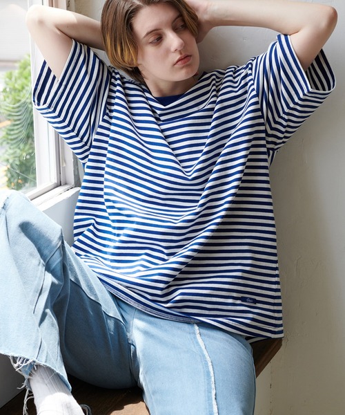 ONCILY（オンシェリー）の「LOOSE BORDER T-SHIRT / ルーズボーダーTシャツ（Tシャツ/カットソー・メンズ・ブラック/ブルー/グリーン・LARGE/SMALL/MEDIUM）」の7枚目の写真
