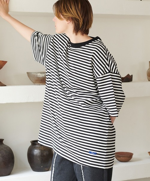 ONCILY（オンシェリー）の「LOOSE BORDER T-SHIRT / ルーズボーダーTシャツ（Tシャツ/カットソー・メンズ・ブラック/ブルー/グリーン・LARGE/SMALL/MEDIUM）」の13枚目の写真