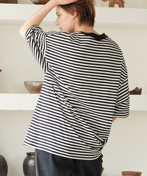 ONCILY（オンシェリー）の「LOOSE BORDER T-SHIRT / ルーズボーダーTシャツ（Tシャツ/カットソー・メンズ・ブラック/ブルー/グリーン・LARGE/SMALL/MEDIUM）」の14枚目の写真