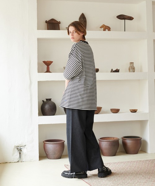 ONCILY（オンシェリー）の「LOOSE BORDER T-SHIRT / ルーズボーダーTシャツ（Tシャツ/カットソー・メンズ・ブラック/ブルー/グリーン・LARGE/SMALL/MEDIUM）」の18枚目の写真