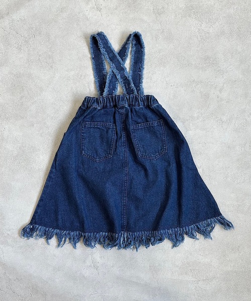 BIG FIELD（ビッグフィールド）の「フリンジサスペンダーデニムスカート（90～150cm）（スカート・キッズ・ネイビー/ライトブルー・90/100/110/120/130/140/150）」の8枚目の写真