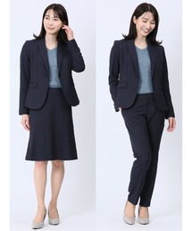 m.f.editorial（エムエフエディトリアル）の「m.f.エディトリアル レディース ストレッチウォッシャブル 1ボタンジャケット＋スカート＋パンツ ビジネスセットアップスーツ ウィンドペン紺（スーツセット・レディース）」