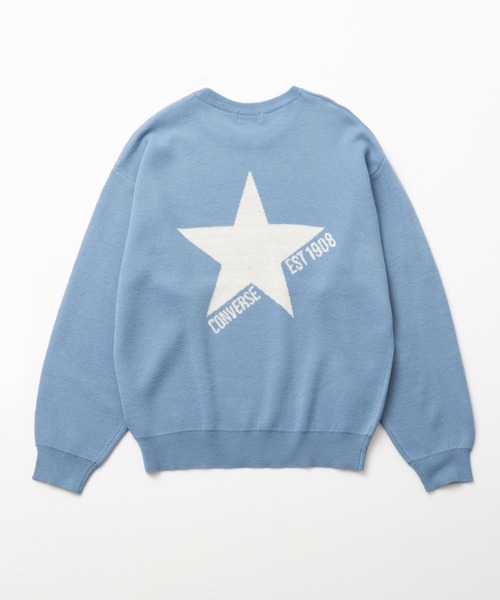 CONVERSE（コンバース）の「CONVERSE コンバース ジャガードニットプルオーバー（ニット/セーター・レディース・ブルー/チャコール・M/L）」の2枚目の写真