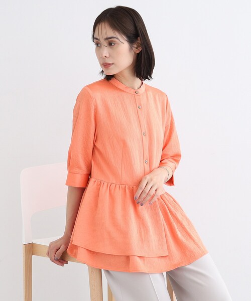 INDIVI(インディヴィ)の「◆【ティアード/アシメ】サテンプルオーバーブラウス(シャツ/ブラウス・レディース・ネイビー/オフホワイト/オレンジ・05/19/38/15 /13)」の1枚目の写真