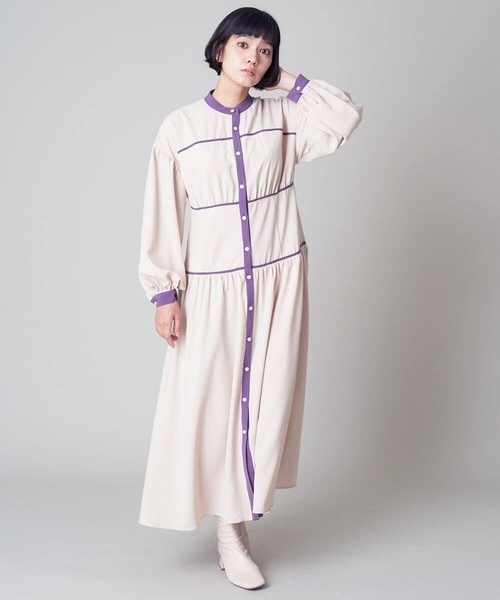 A de a.v.v（アードアー・ヴェ・ヴェ）の「バイカラーパイピングAラインワンピ（ワンピース・レディース・ブラック/ベージュ・36/38）」の3枚目の写真